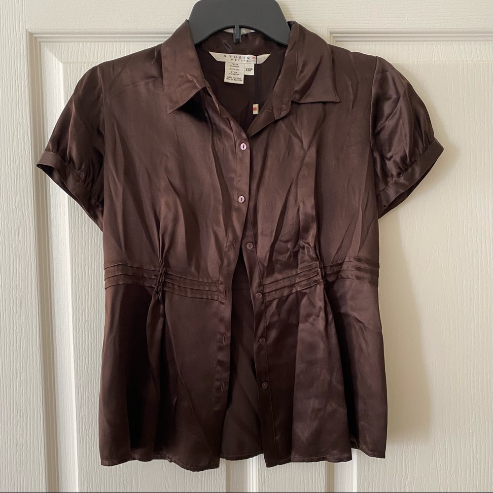 Brown short sleeve blouse